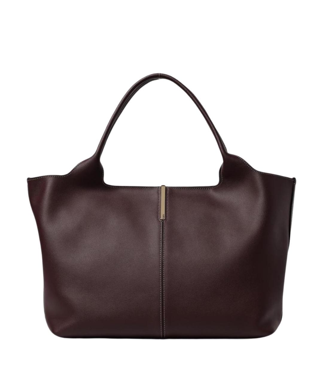 TOD'S Бордовая кожаная сумка с короткими ручками, фото 1