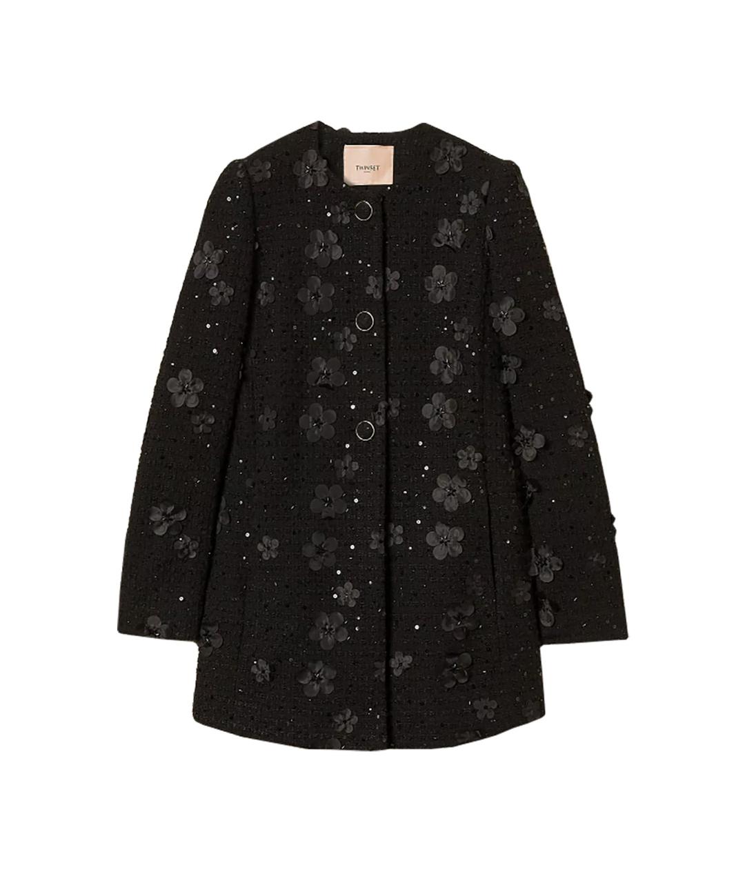 TWIN-SET Черное полиэстеровое пальто, фото 1