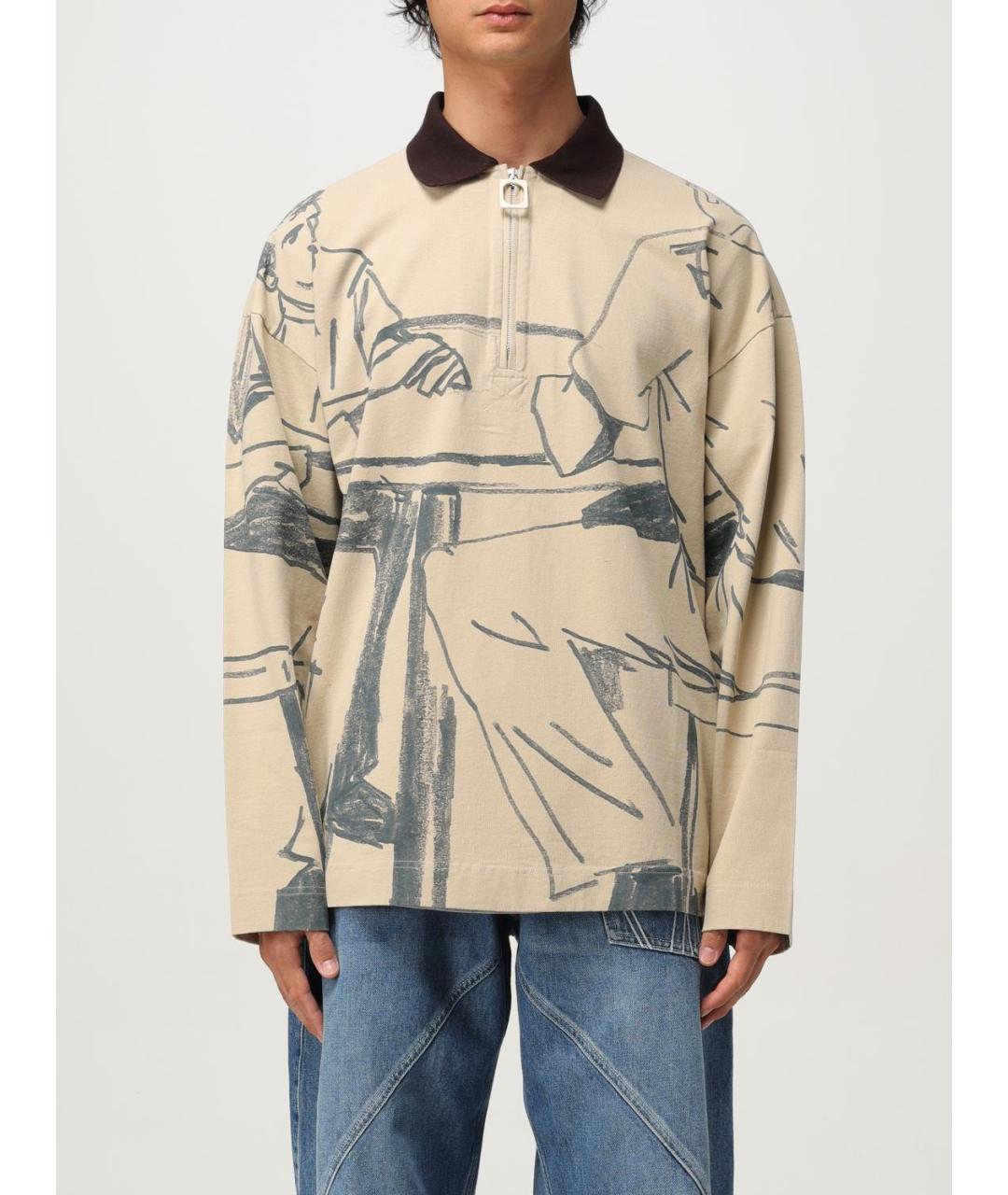 J.W.ANDERSON Бежевое хлопковое поло с длинным рукавом, фото 2