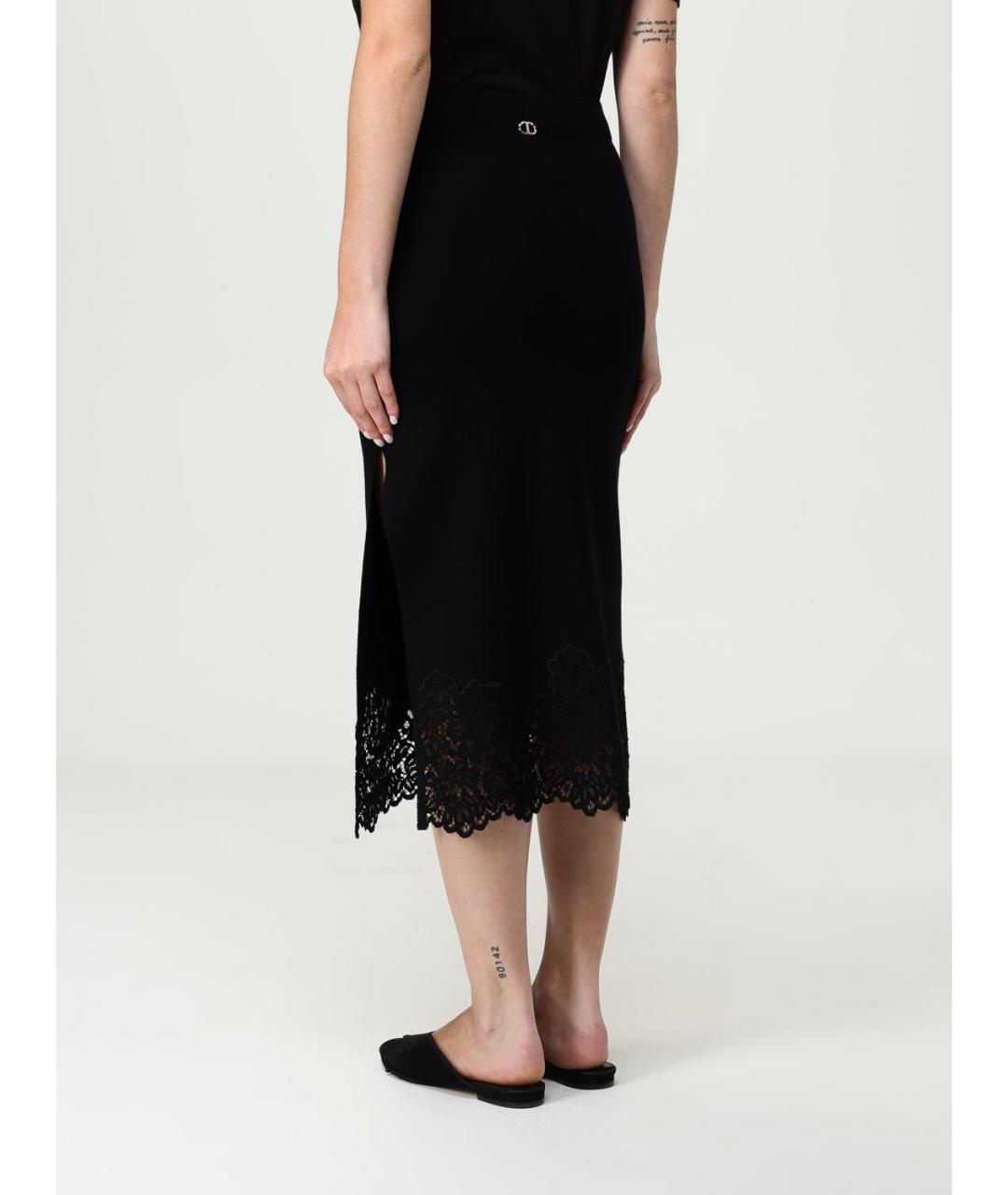 TWIN-SET Черная вискозная юбка миди, фото 2
