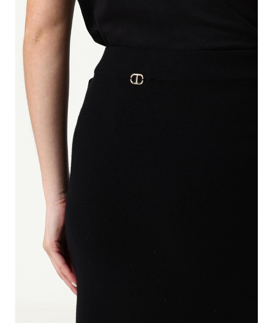 TWIN-SET Черная вискозная юбка миди, фото 3