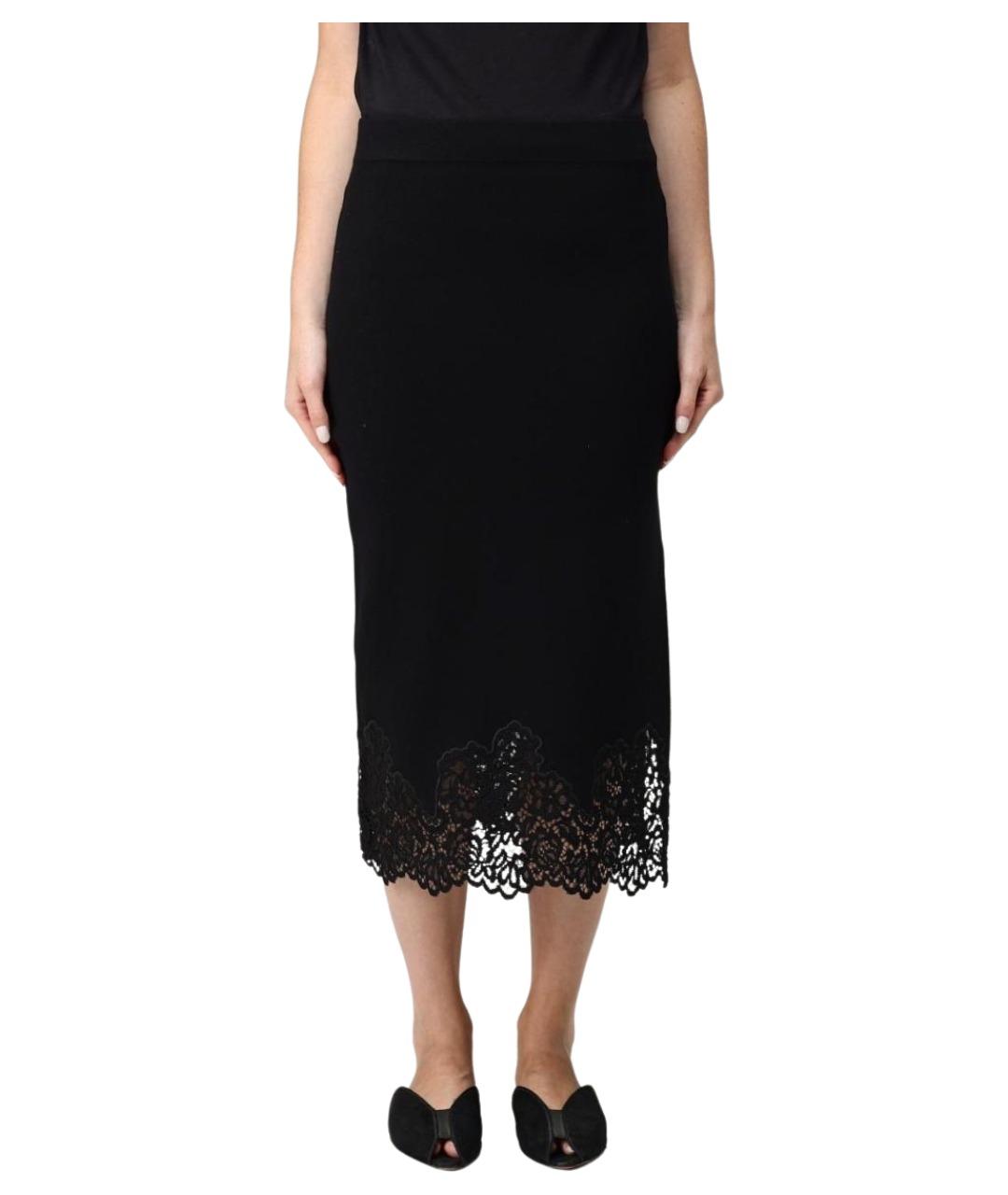 TWIN-SET Черная вискозная юбка миди, фото 1
