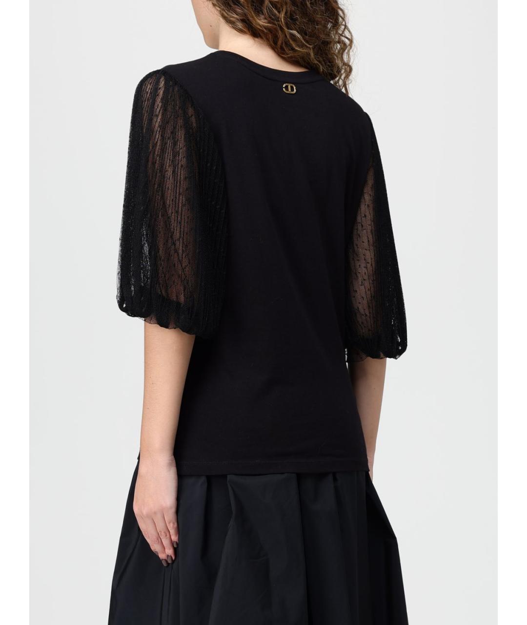 TWIN-SET Черная хлопковая футболка, фото 2