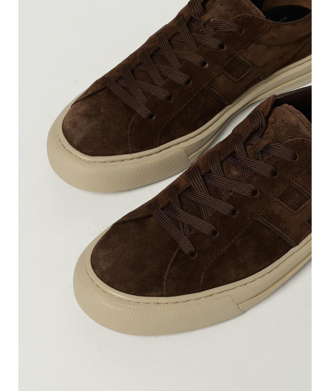 HOGAN Коричневые кожаные низкие кроссовки / кеды, фото 4