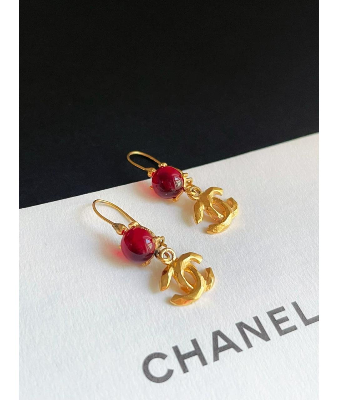CHANEL Красные металлические серьги, фото 3