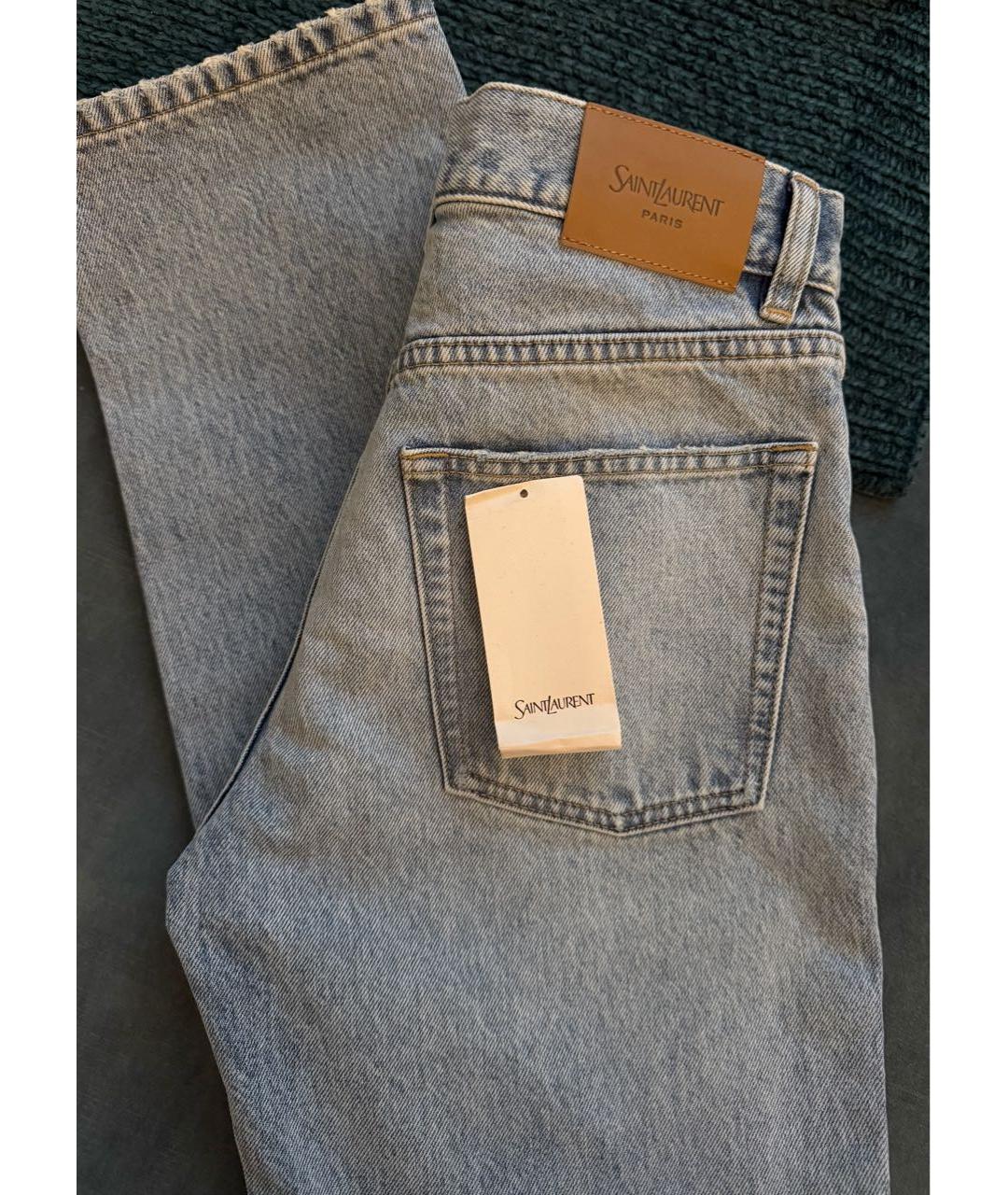 SAINT LAURENT Голубые хлопковые прямые джинсы, фото 3