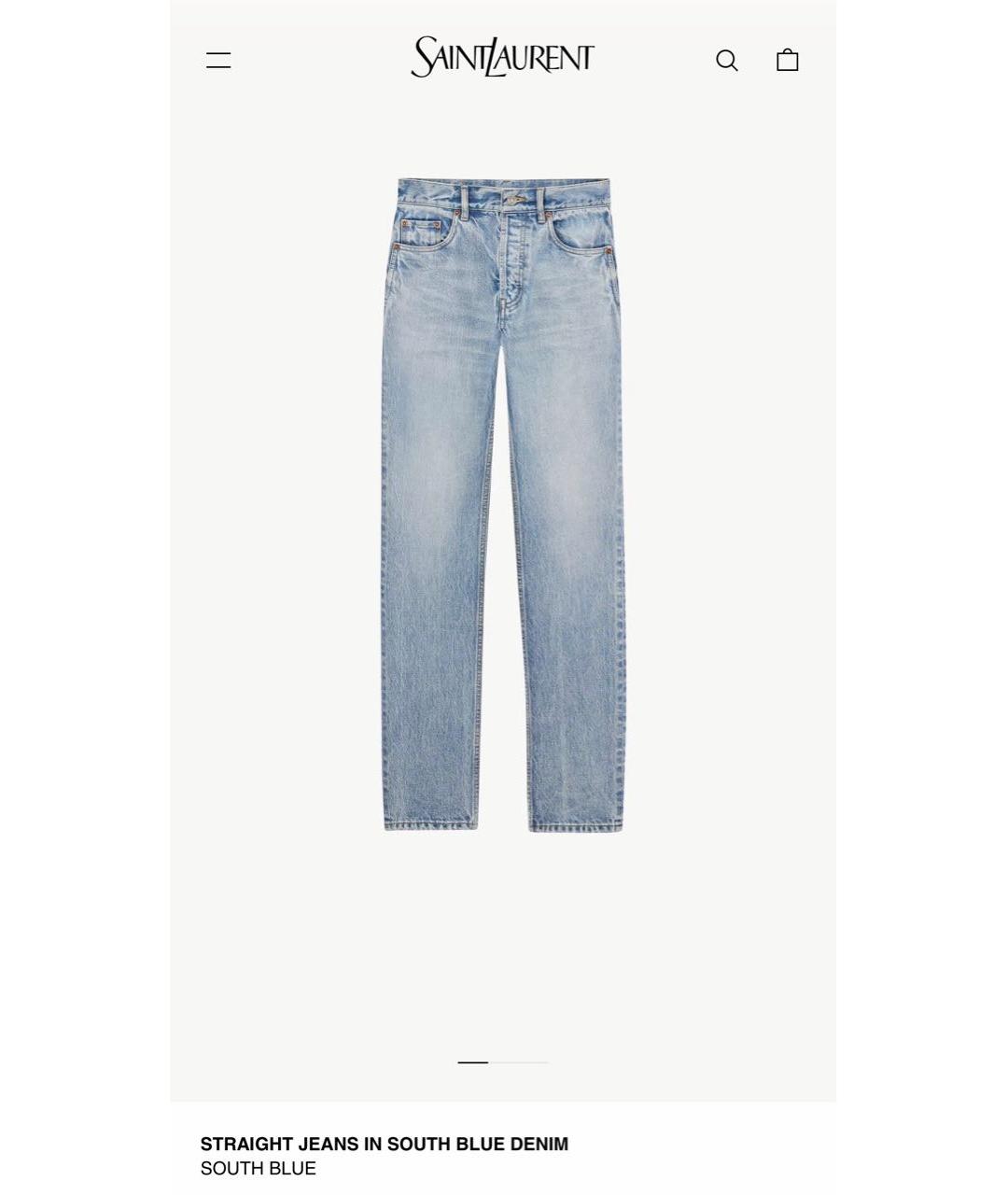 SAINT LAURENT Голубые хлопковые прямые джинсы, фото 2