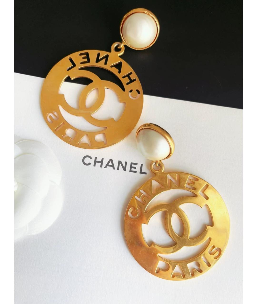 CHANEL Золотые металлические серьги, фото 2