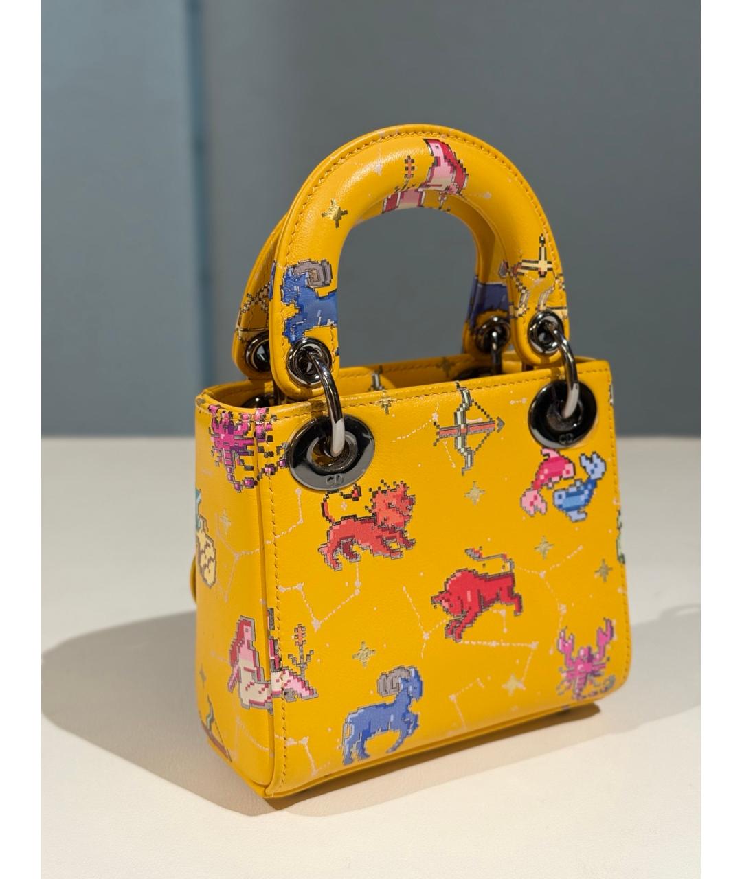 CHRISTIAN DIOR Желтая кожаная сумка с короткими ручками, фото 7