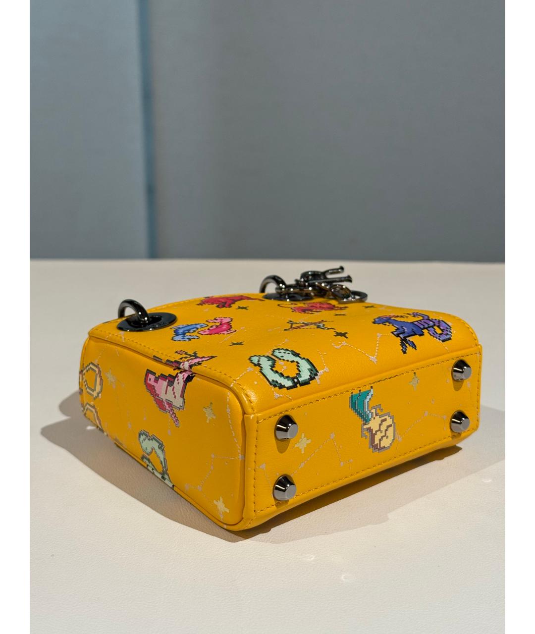 CHRISTIAN DIOR Желтая кожаная сумка с короткими ручками, фото 9