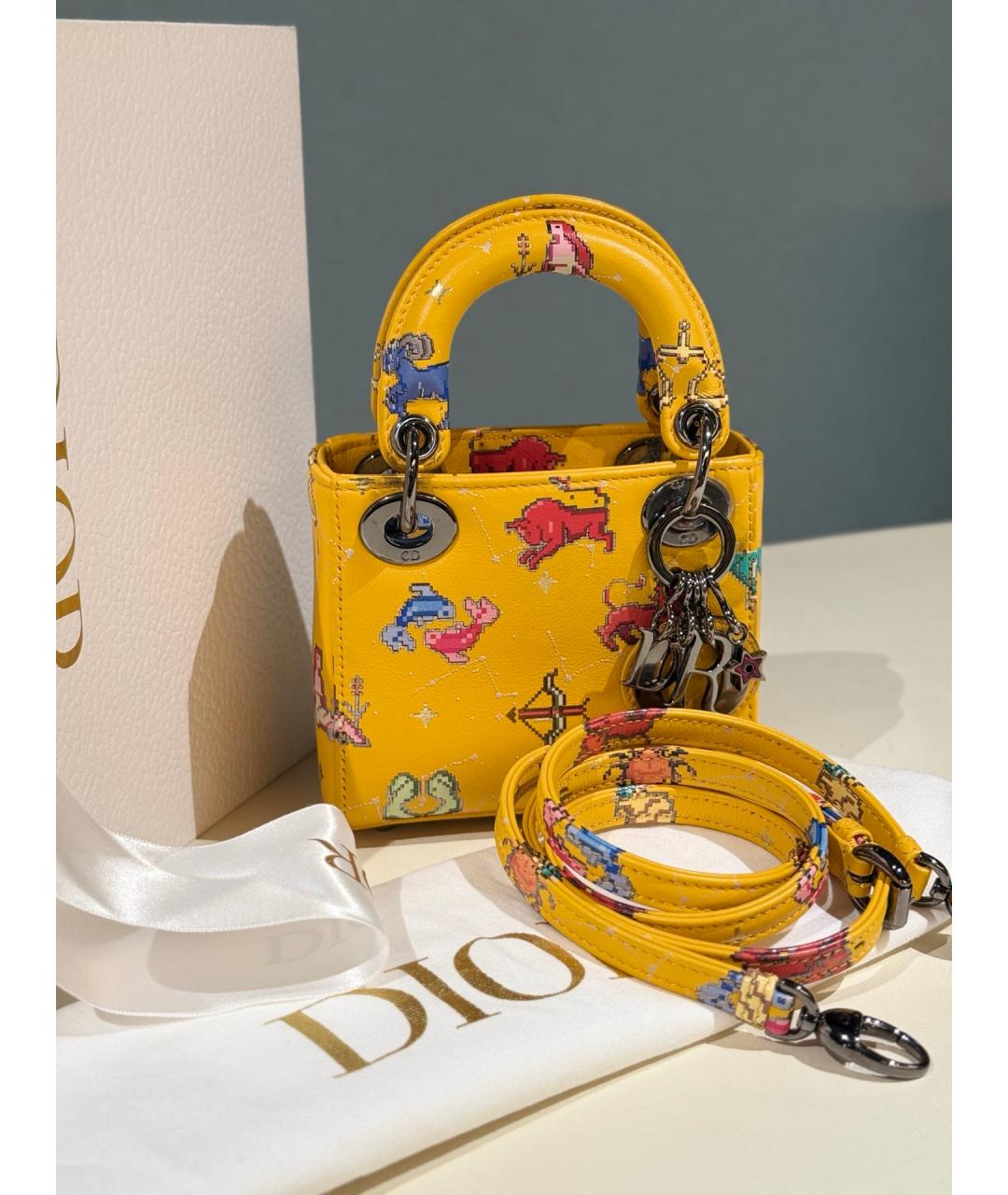 CHRISTIAN DIOR Желтая кожаная сумка с короткими ручками, фото 3