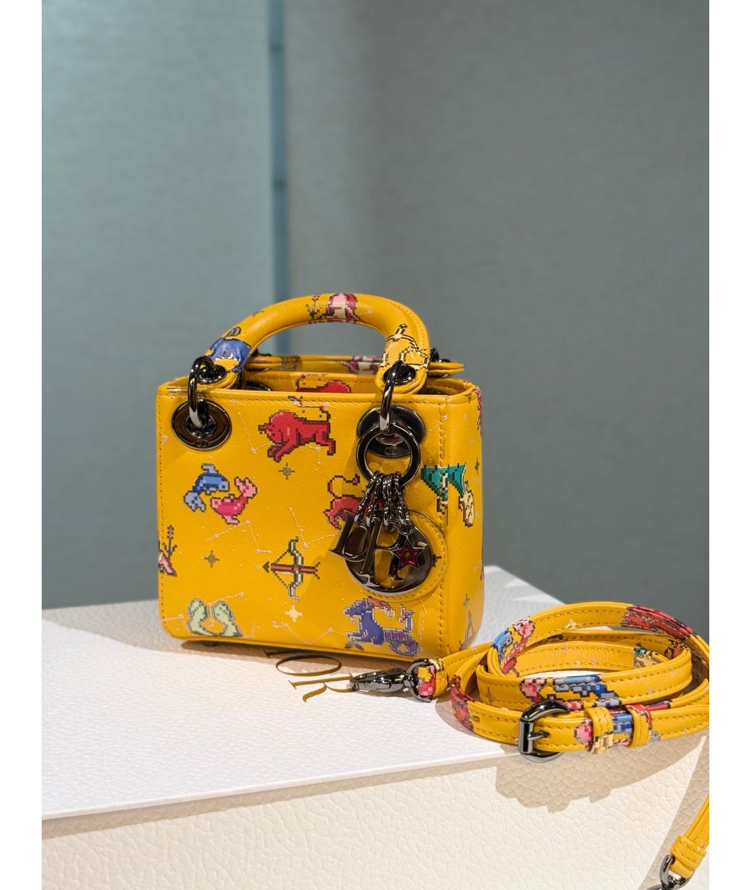 CHRISTIAN DIOR Желтая кожаная сумка с короткими ручками, фото 4