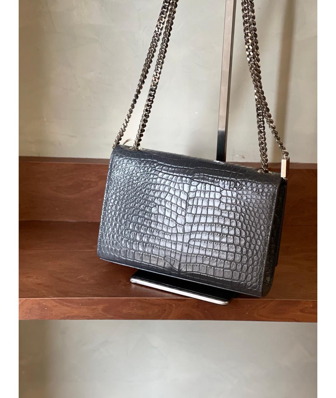 SAINT LAURENT Серая кожаная сумка через плечо, фото 3