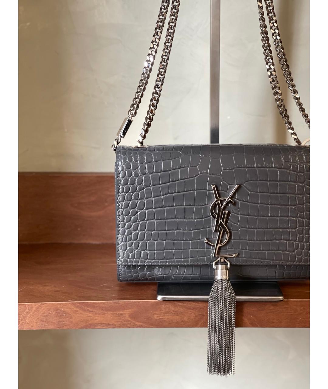 SAINT LAURENT Серая кожаная сумка через плечо, фото 4