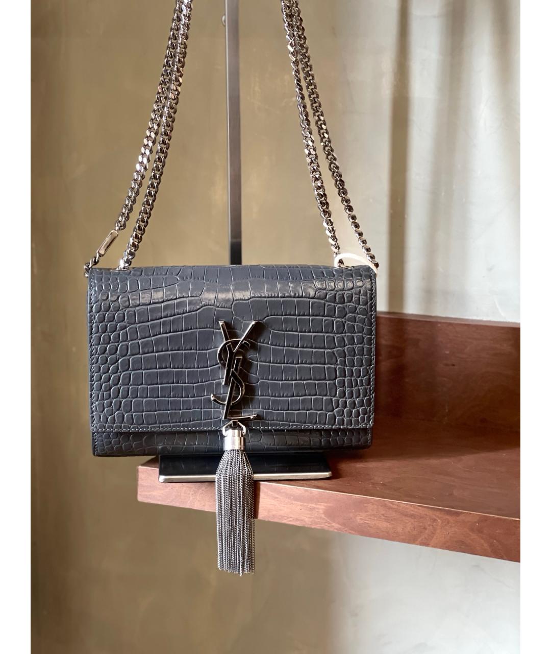 SAINT LAURENT Серая кожаная сумка через плечо, фото 7
