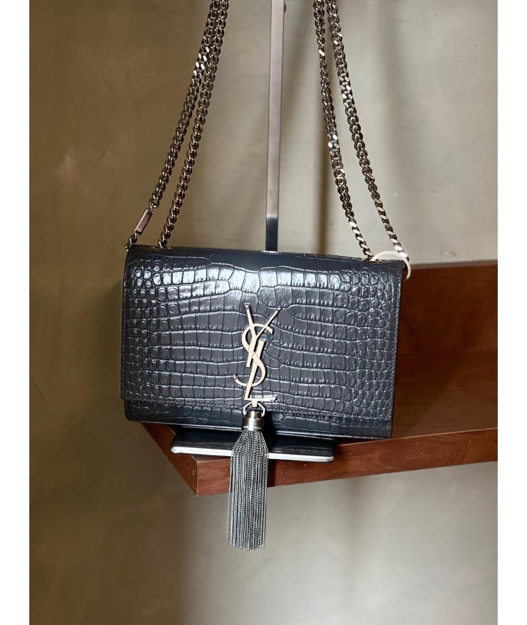 SAINT LAURENT Серая кожаная сумка через плечо, фото 2