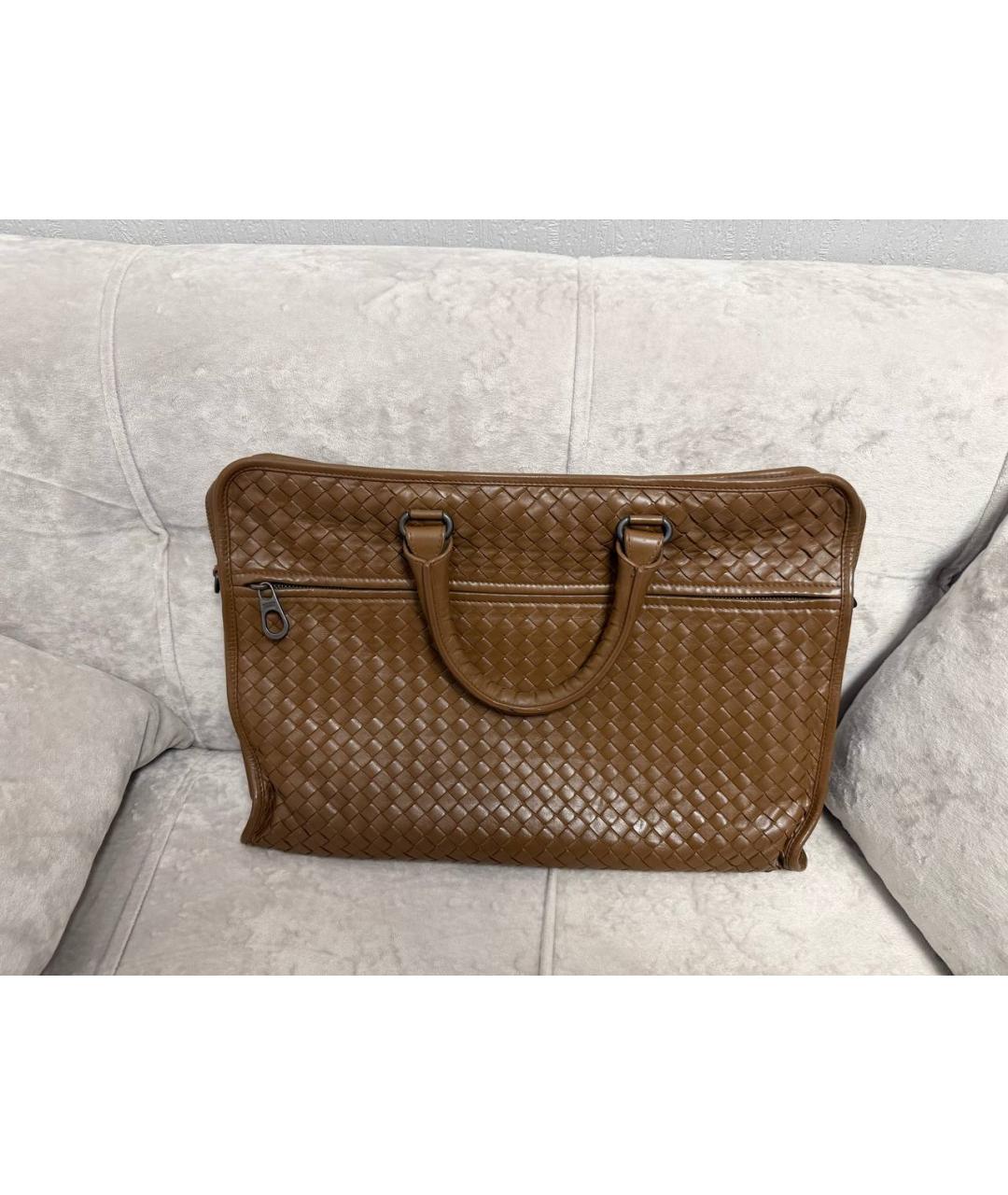 BOTTEGA VENETA Коричневый кожаный портфель, фото 10