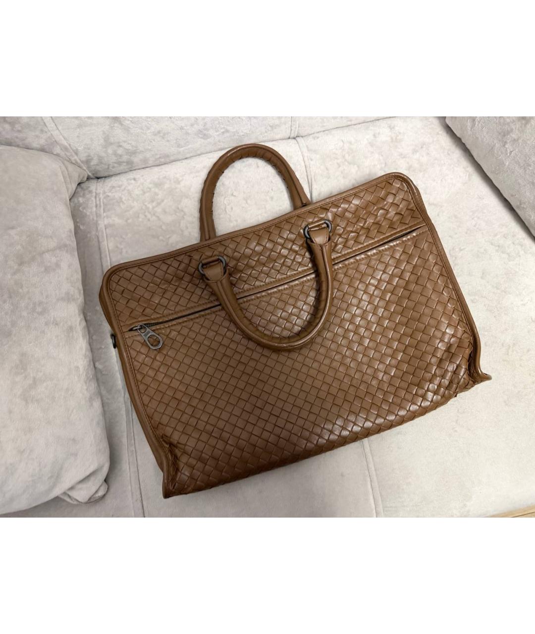 BOTTEGA VENETA Коричневый кожаный портфель, фото 2