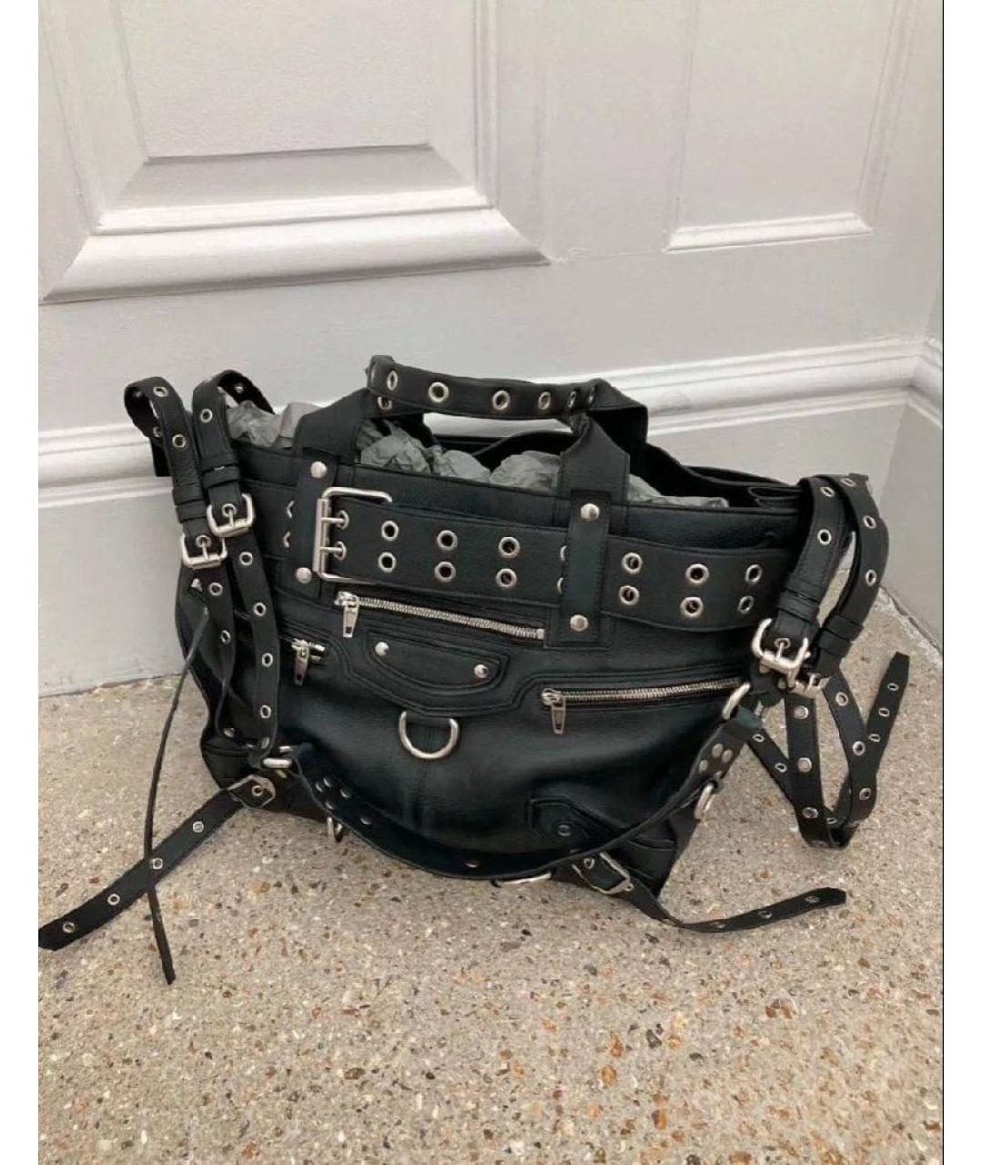 BALENCIAGA Черная кожаная сумка тоут, фото 8