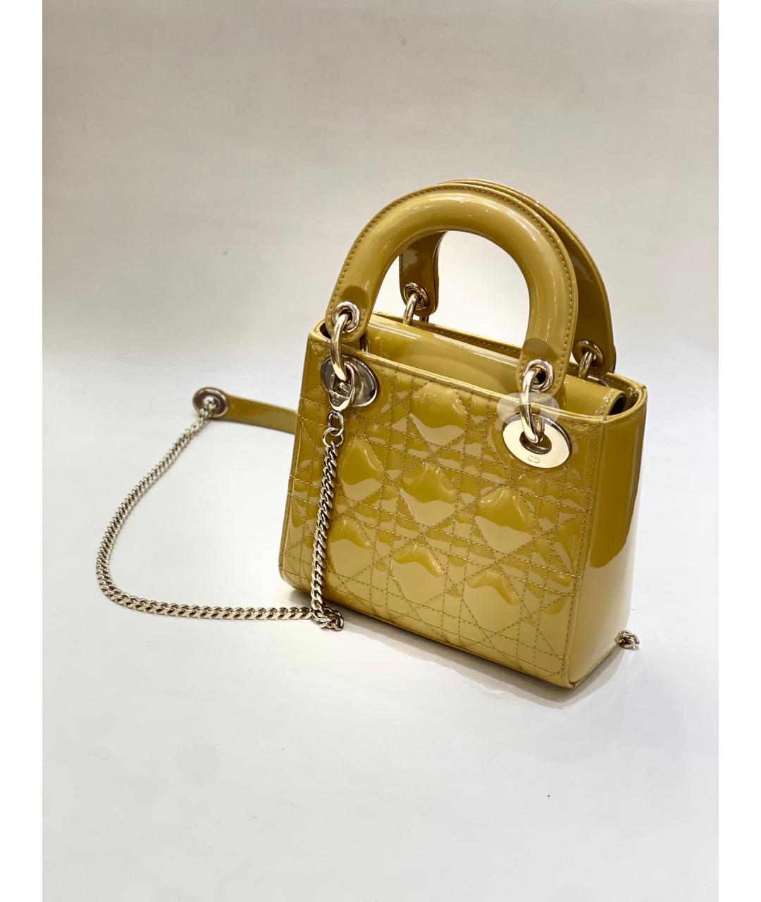 CHRISTIAN DIOR Желтая сумка через плечо из лакированной кожи, фото 7
