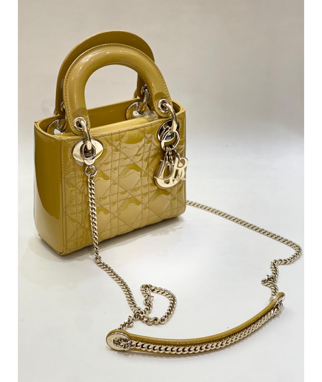 CHRISTIAN DIOR Желтая сумка через плечо из лакированной кожи, фото 3