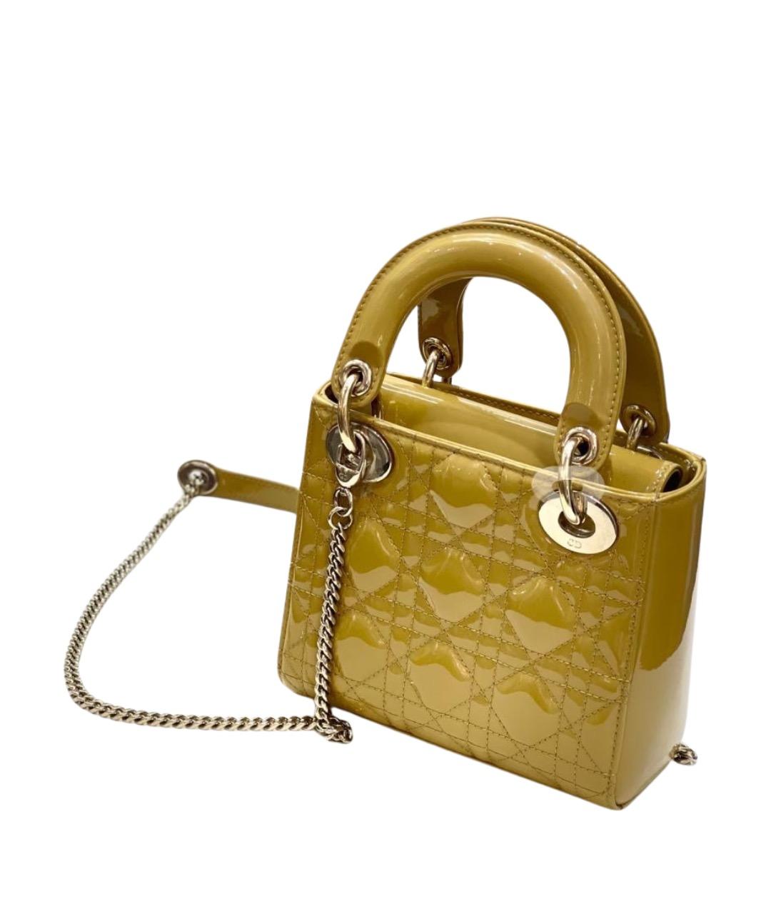 CHRISTIAN DIOR Желтая сумка через плечо из лакированной кожи, фото 1