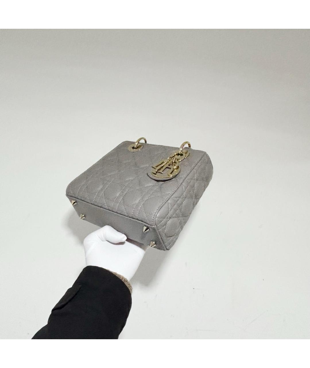 CHRISTIAN DIOR Серая кожаная сумка с короткими ручками, фото 3