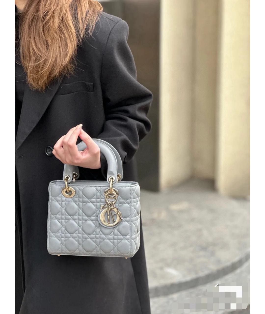 CHRISTIAN DIOR Серая кожаная сумка с короткими ручками, фото 7