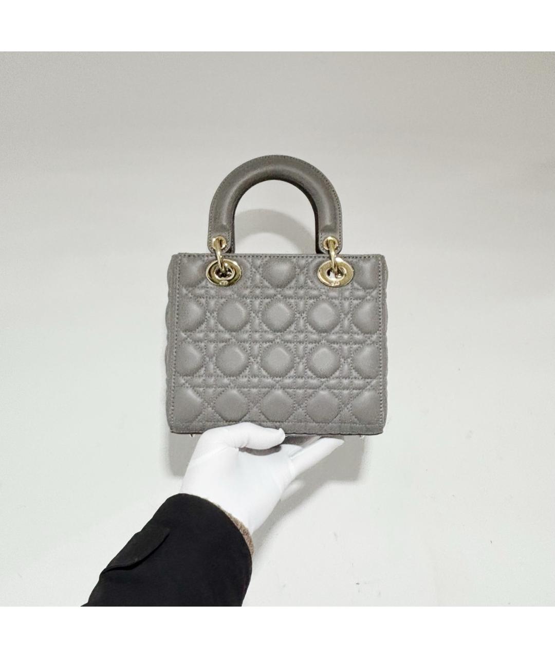 CHRISTIAN DIOR Серая кожаная сумка с короткими ручками, фото 2