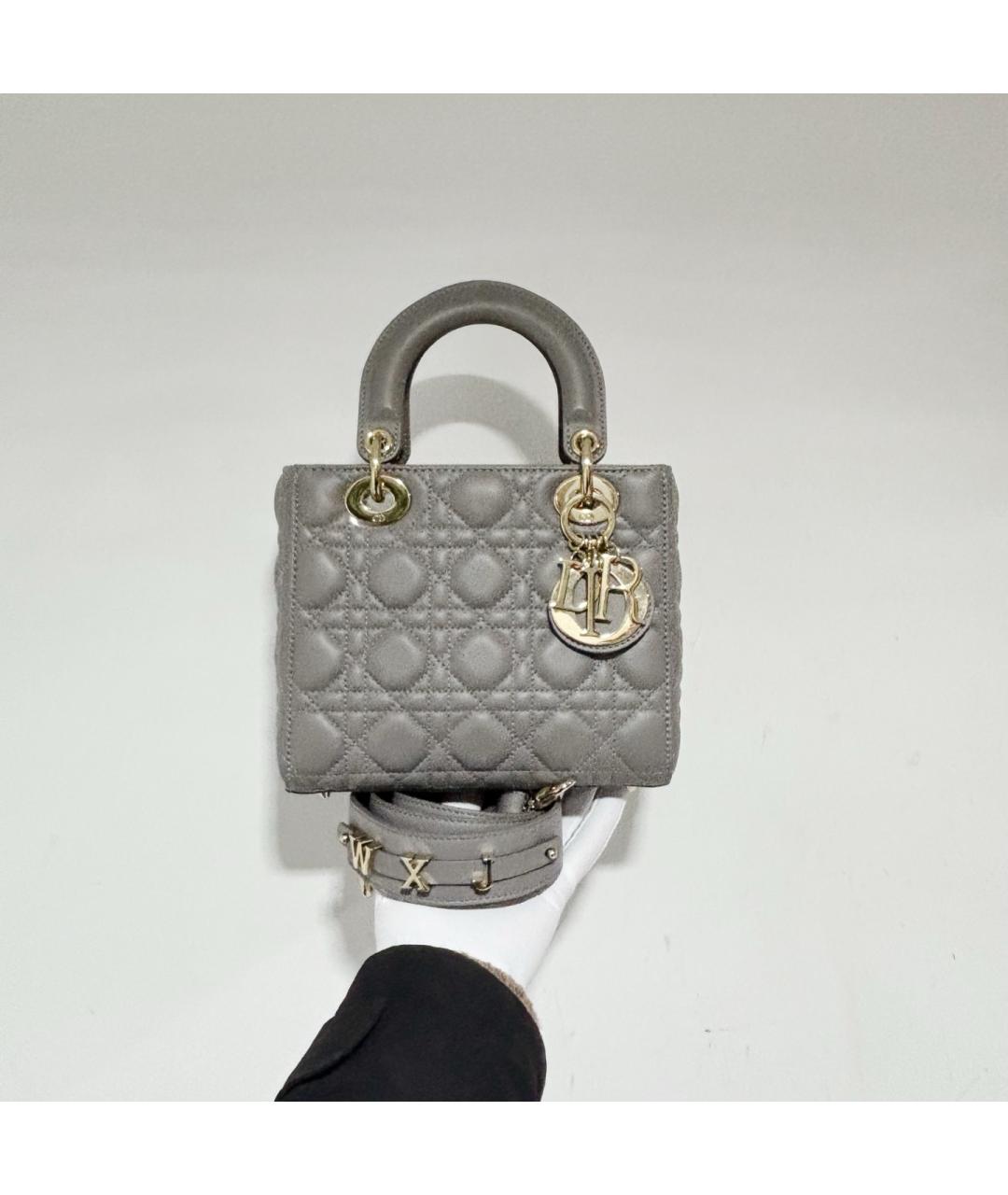 CHRISTIAN DIOR Серая кожаная сумка с короткими ручками, фото 8