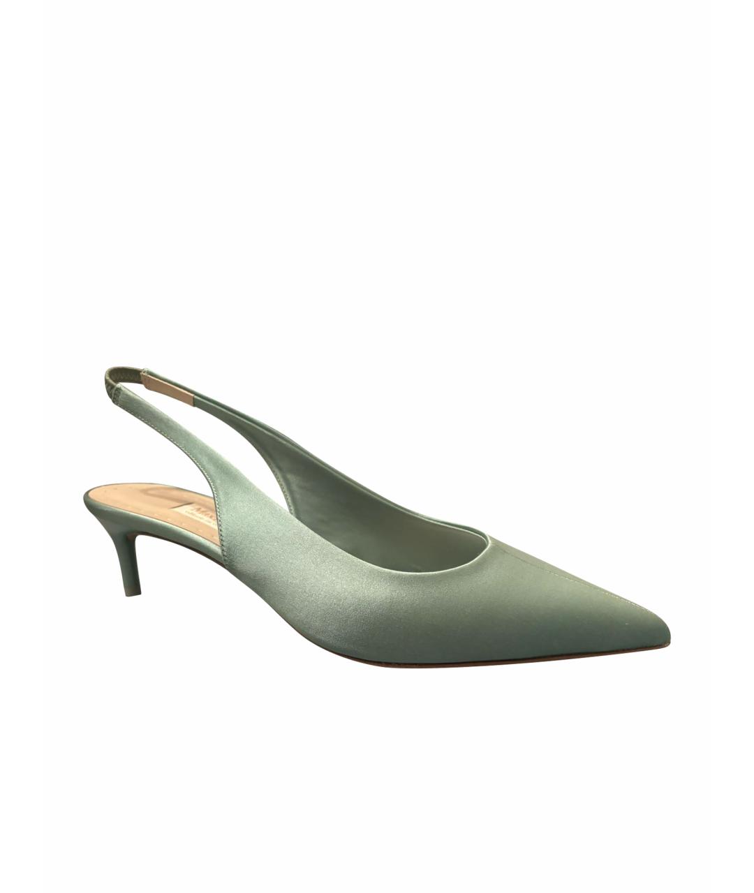 MAX MARA Салатовые текстильные лодочки на низком каблуке, фото 1