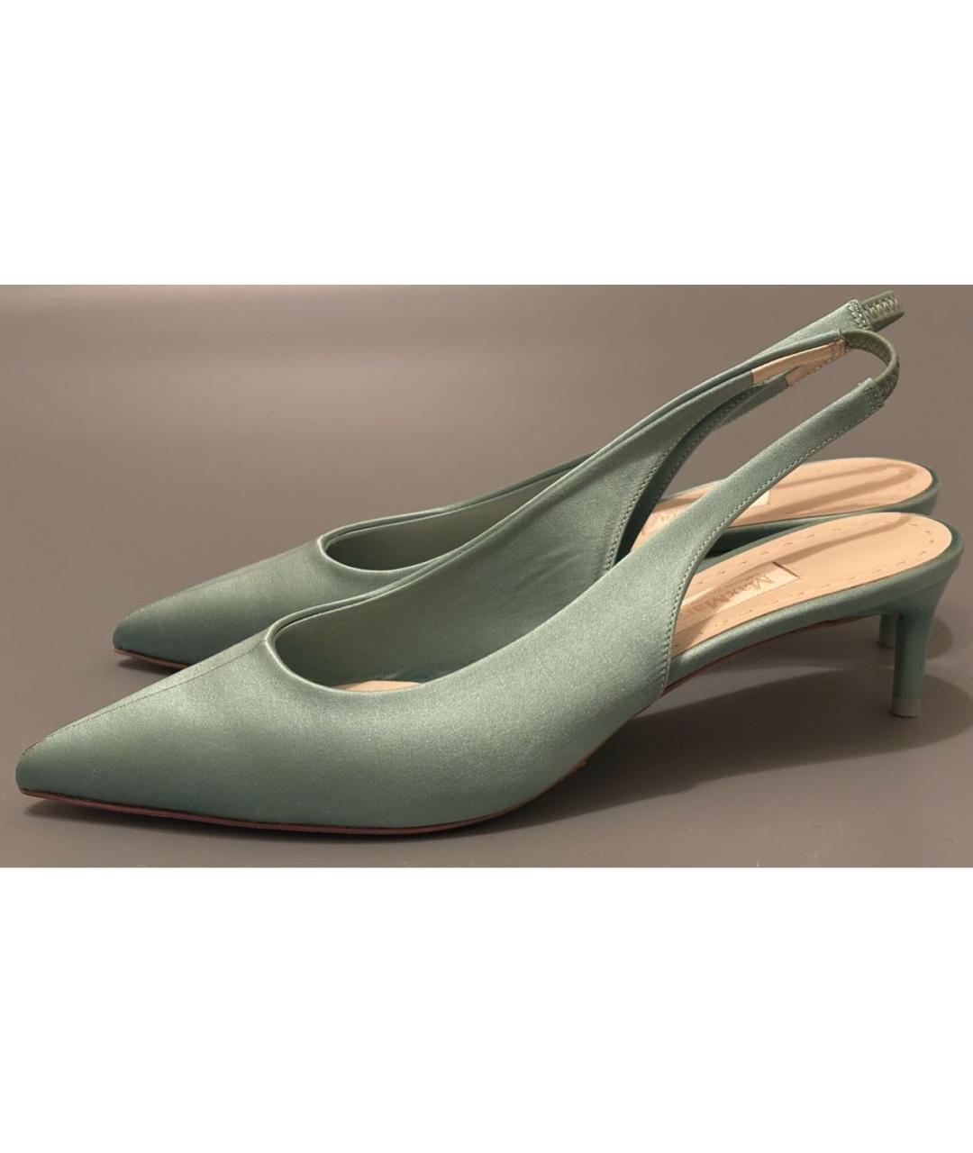 MAX MARA Салатовые текстильные лодочки на низком каблуке, фото 4