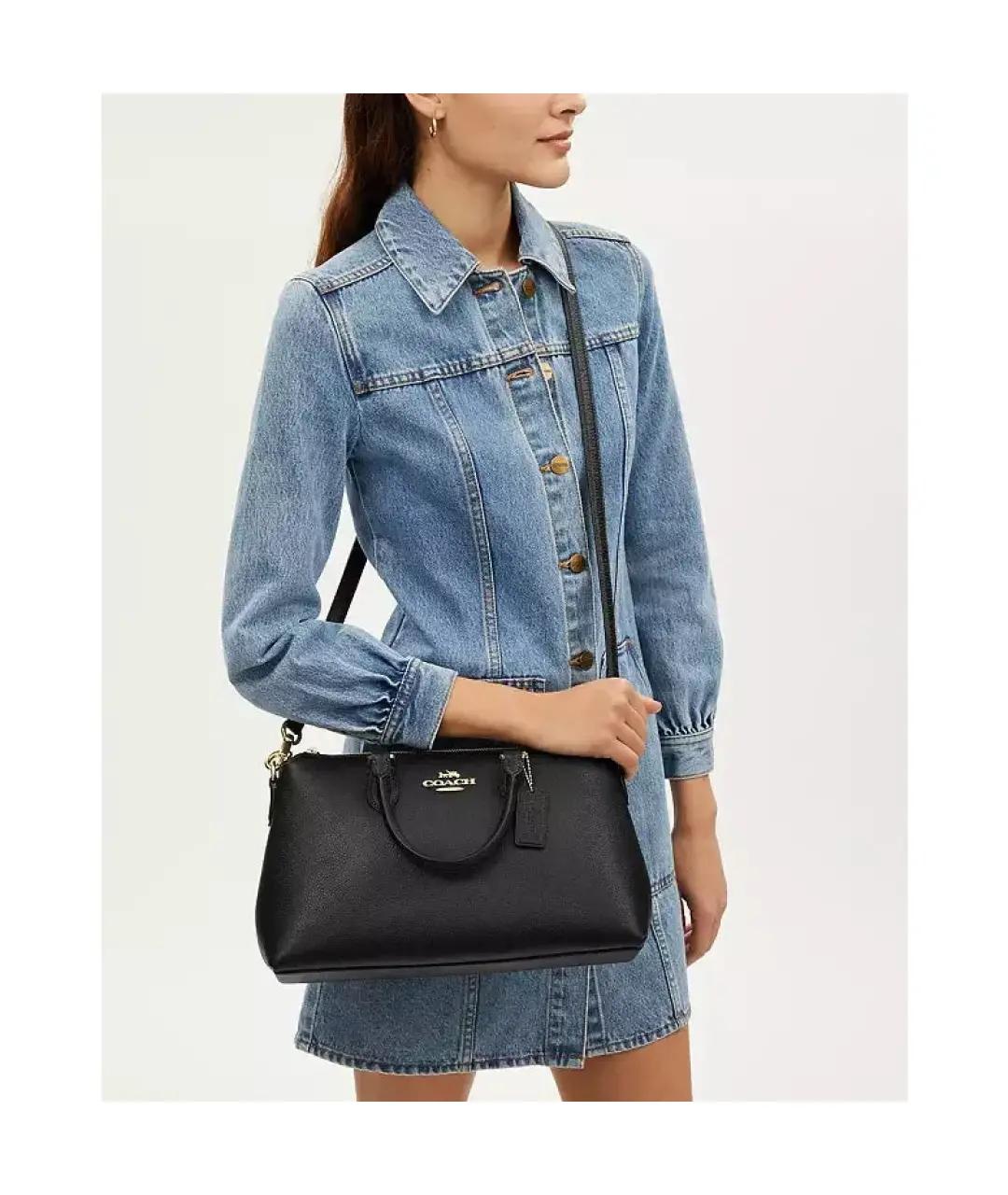 COACH Черная кожаная сумка тоут, фото 4