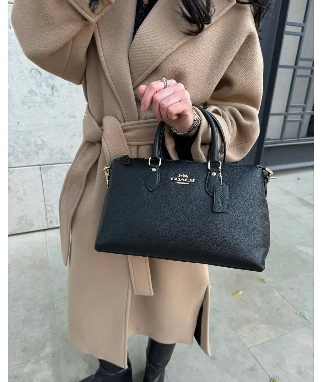 COACH Черная кожаная сумка тоут, фото 5