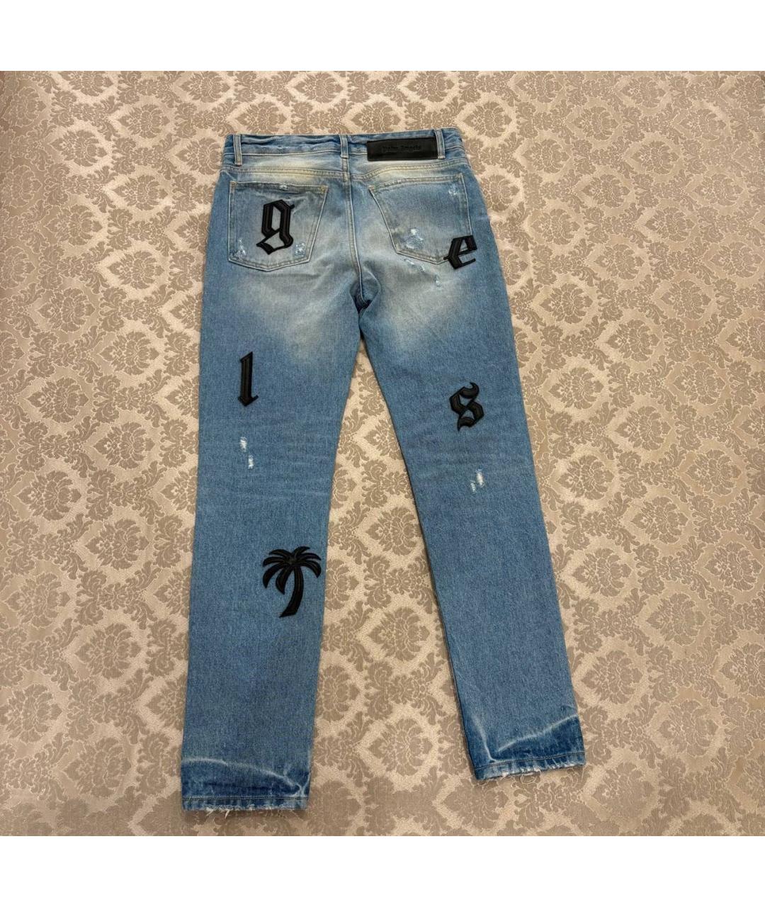 PALM ANGELS Голубые хлопковые джинсы скинни, фото 2