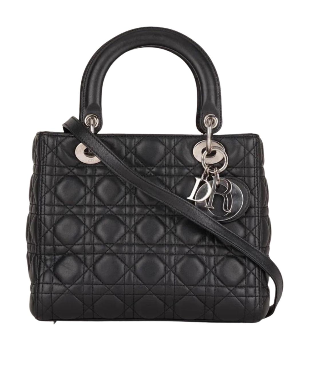 CHRISTIAN DIOR Черная кожаная сумка с короткими ручками, фото 1