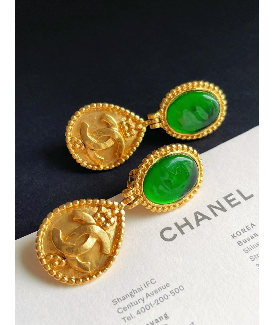 CHANEL Зеленые металлические серьги, фото 2