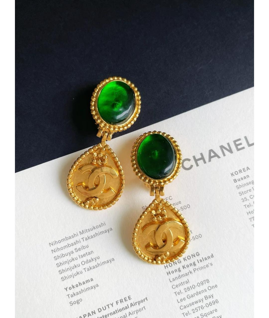 CHANEL Зеленые металлические серьги, фото 4