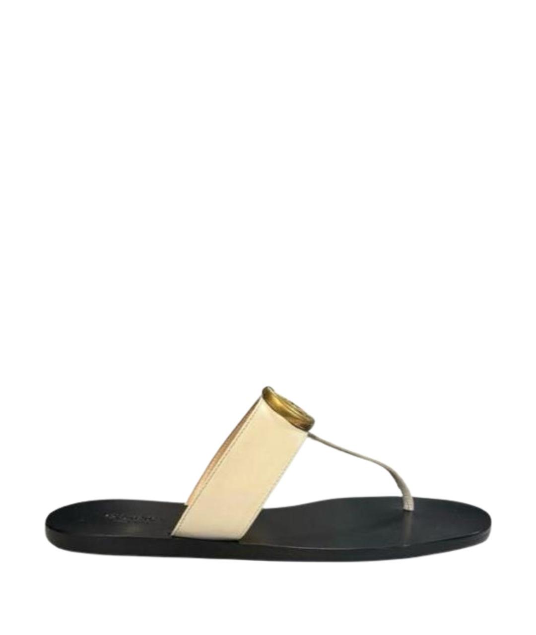 GUCCI Бежевые кожаные шлепанцы, фото 1