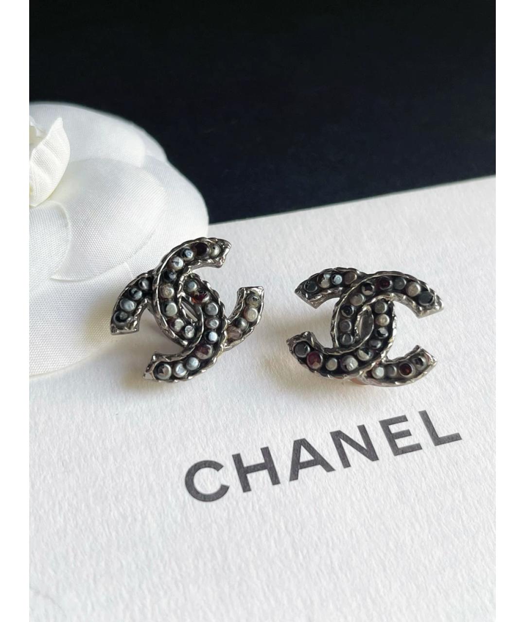 CHANEL Серебряные стеклянные клипсы, фото 3