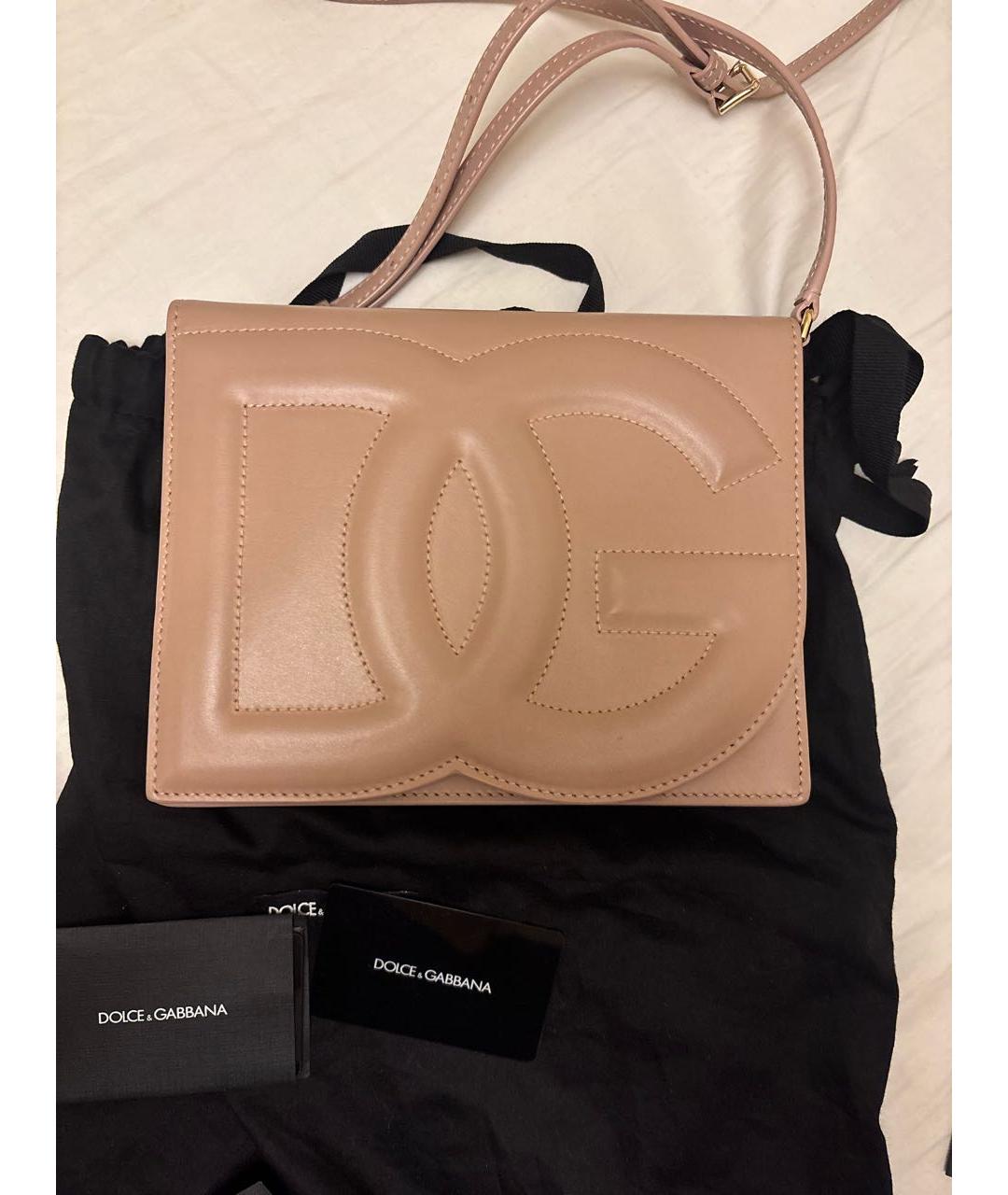 DOLCE&GABBANA Бежевая кожаная сумка через плечо, фото 2