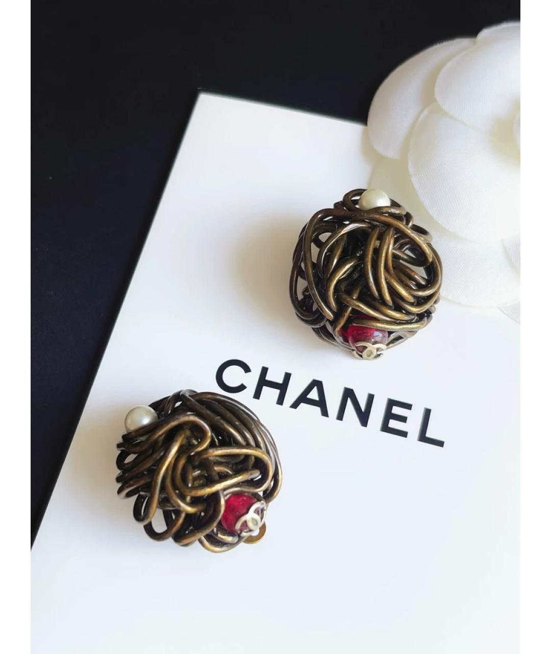 CHANEL Красные металлические серьги, фото 2