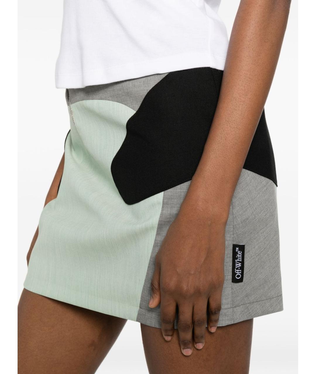 OFF-WHITE Синяя шерстяная юбка мини, фото 2