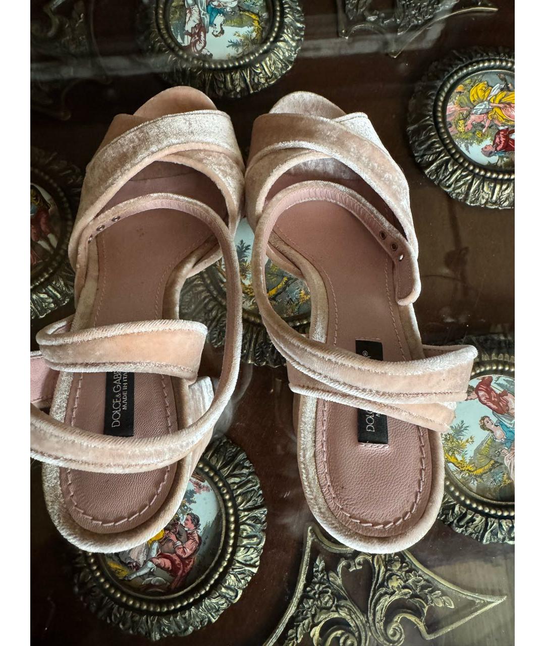DOLCE&GABBANA Розовые бархатные босоножки, фото 5