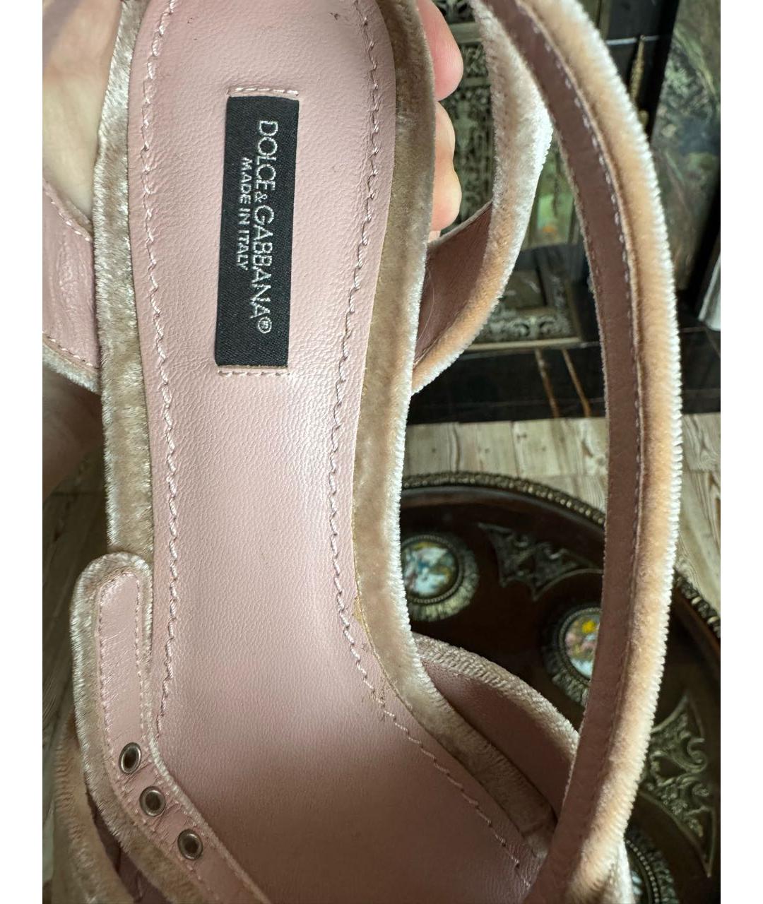 DOLCE&GABBANA Розовые бархатные босоножки, фото 8