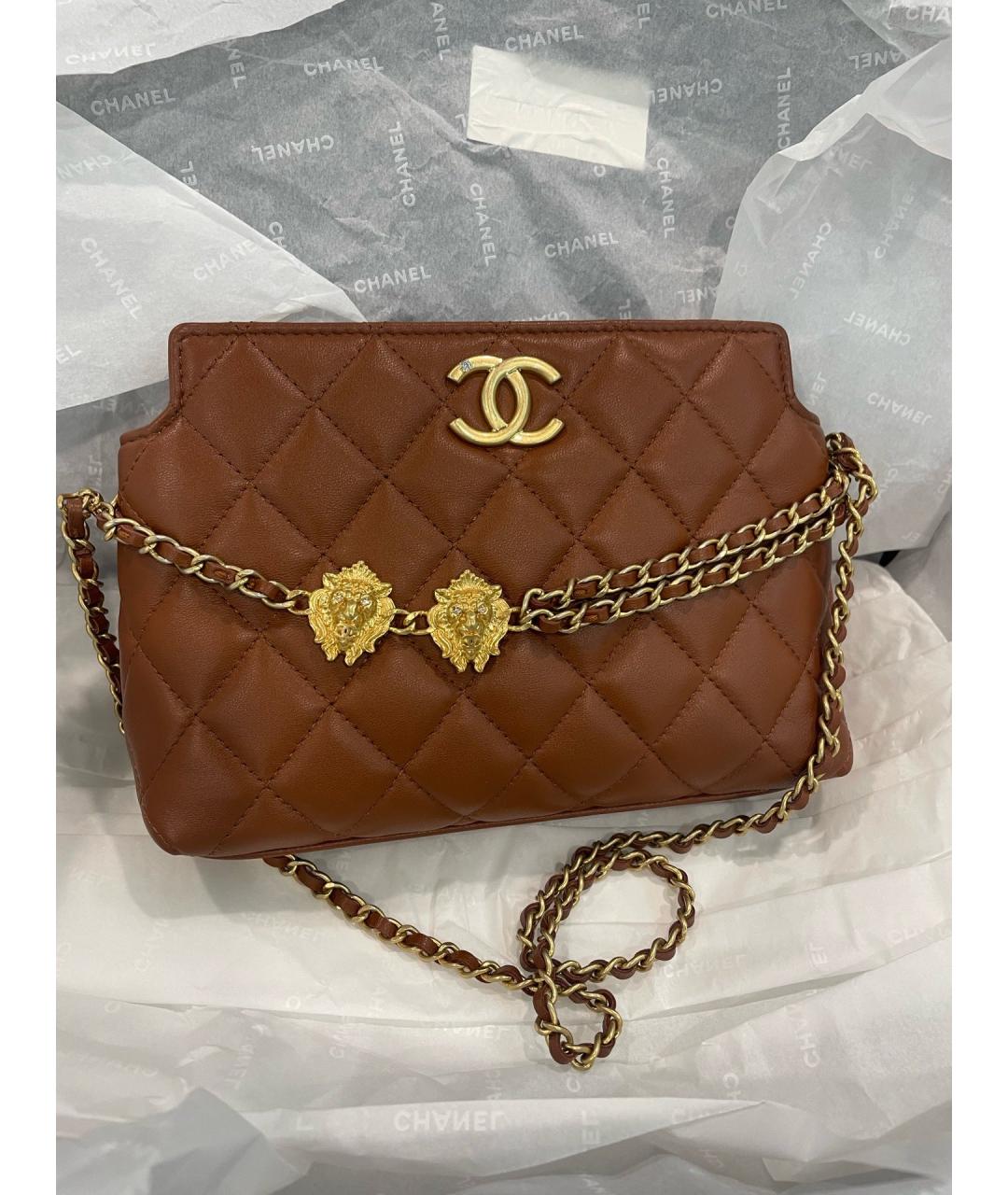 CHANEL Коричневая кожаная сумка через плечо, фото 5