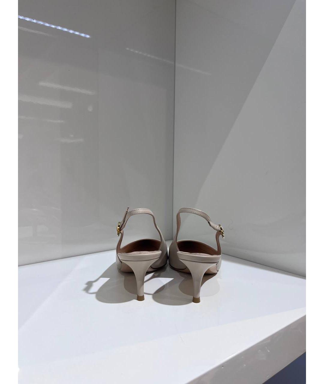 GIANVITO ROSSI Бежевые кожаные лодочки на низком каблуке, фото 4