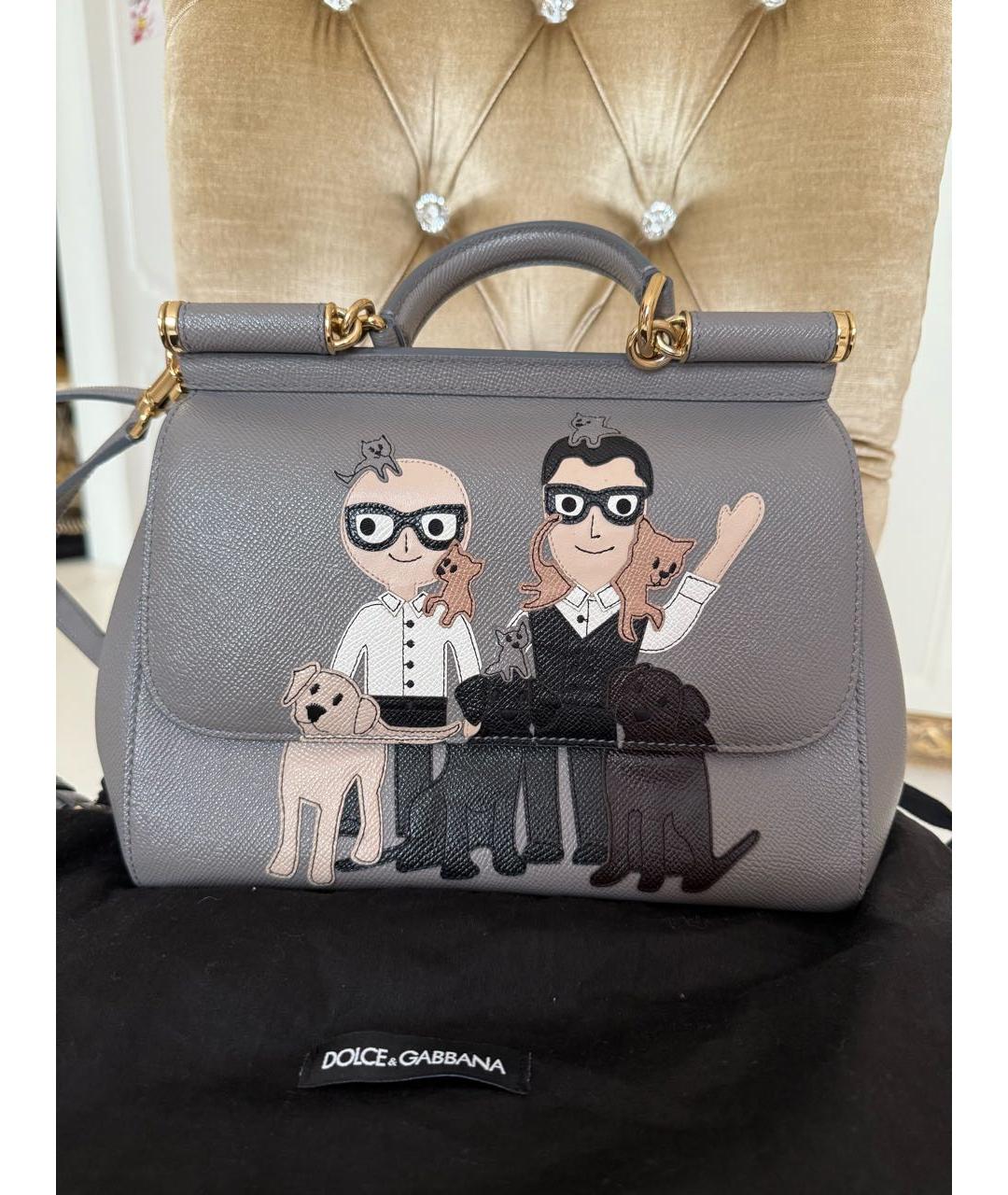 DOLCE&GABBANA Серая кожаная сумка через плечо, фото 9