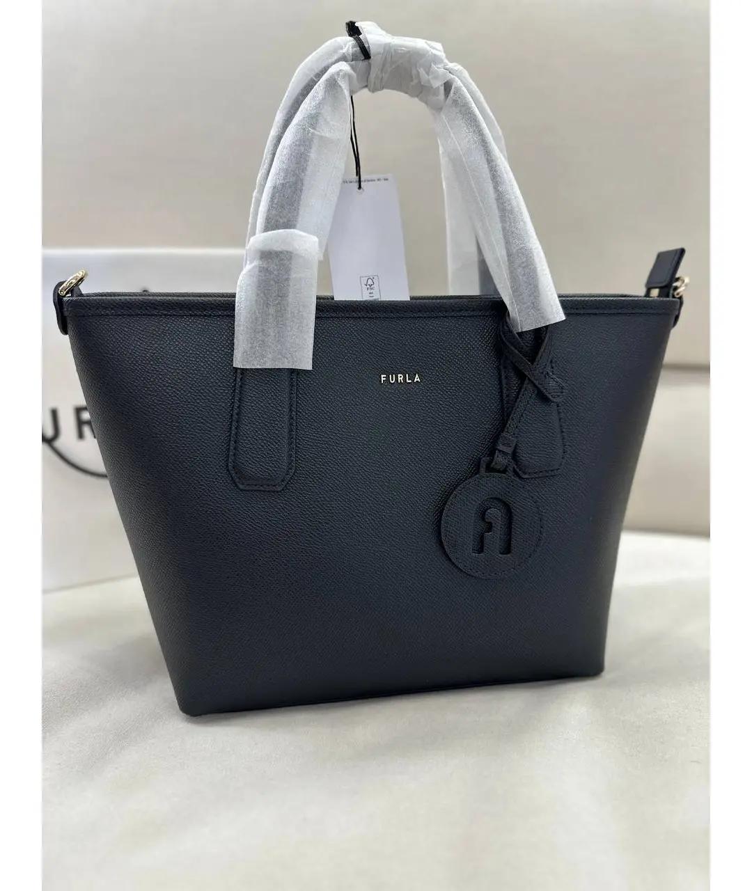 FURLA Черная кожаная сумка тоут, фото 5