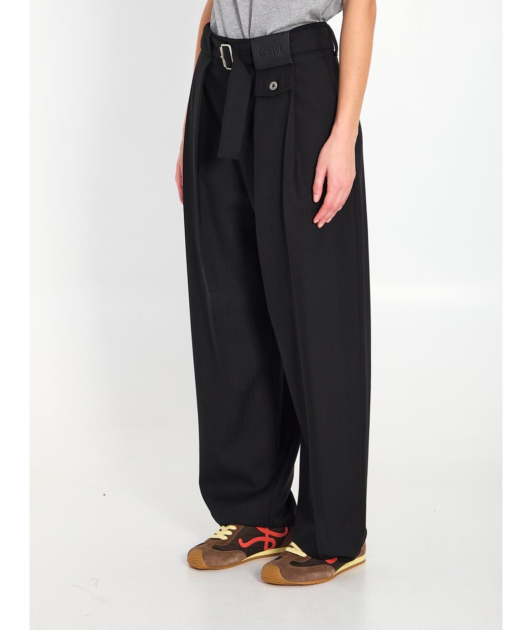 LOEWE Черные шерстяные прямые брюки, фото 2